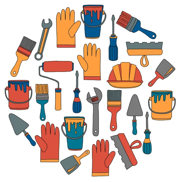 Repair and renovation tools Hand drawn vector icons — Stock Vector