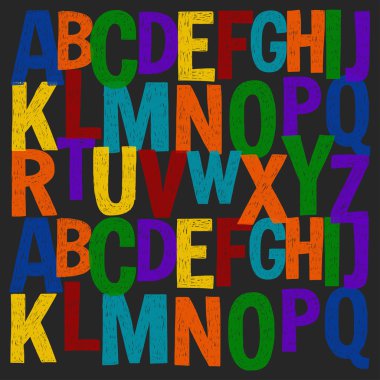 Poster alfabe tebeşir harflerle yazı tahtası üzerinde