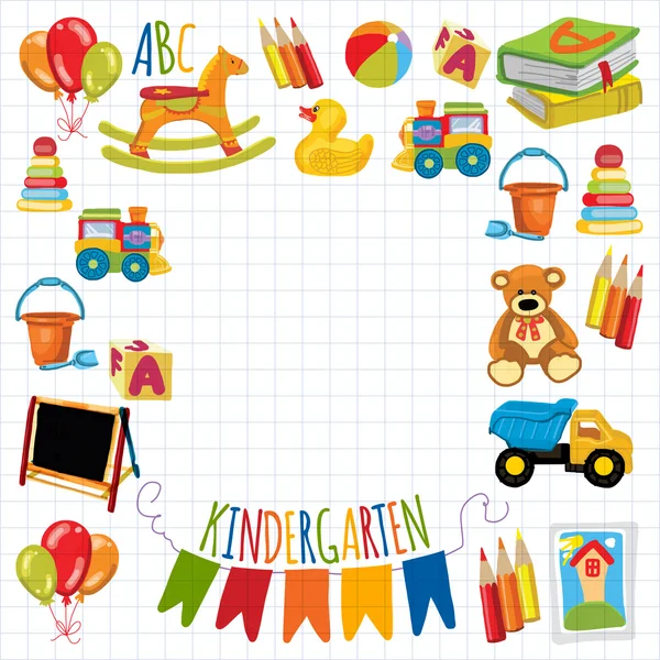 Kindergarten Jugar y estudiar imágenes vectoriales — Vector de stock