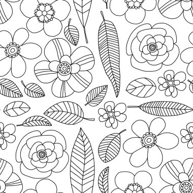 Çiçek ve yaprak vektör arka plan deseni doodle