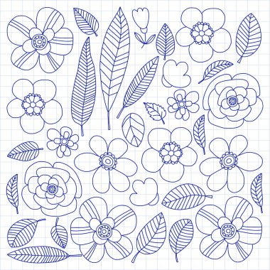 Çiçek ve yaprak vektör arka plan deseni doodle