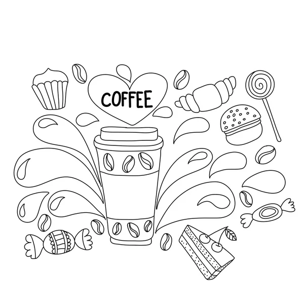 Vector doodle image of coffee and sweets — Stock Vector