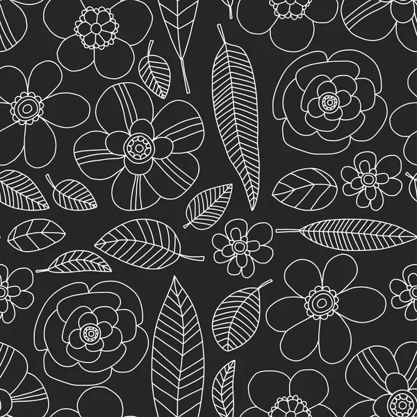 Doodle-Muster mit Blume und Blättern Vektor Hintergrund — Stockvektor
