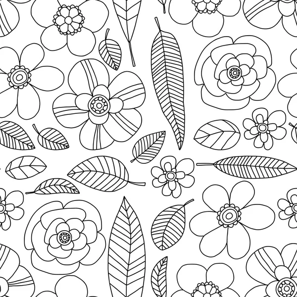 Doodle mönster med blomma och blad vektor bakgrund — Stock vektor