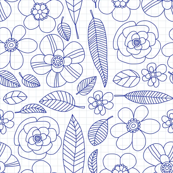 Patrón de Doodle con flores y hojas Fondo vectorial — Vector de stock