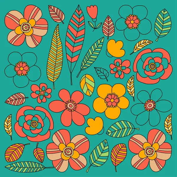 Doodle pattern with flower and leaves Vector background — Stock Vector