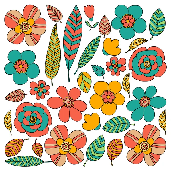 Doodle pattern with flower and leaves Vector background — Stock Vector