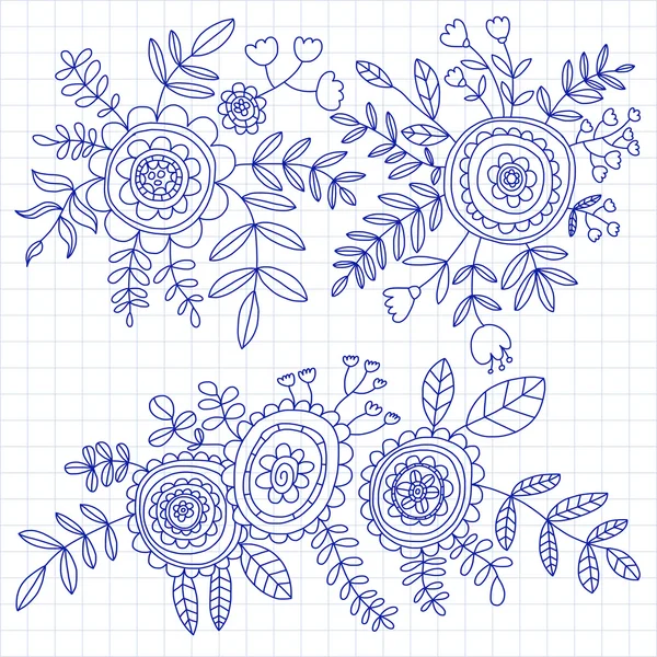 Padrão de doodle com flor e deixa fundo Vector —  Vetores de Stock
