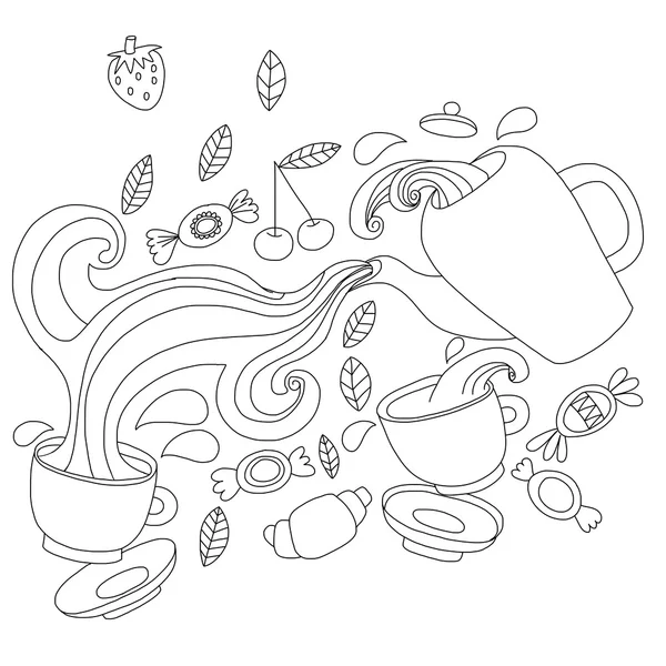 Διανυσματική εικόνα doodle τσαγιού, μούρα και καραμέλα — Διανυσματικό Αρχείο