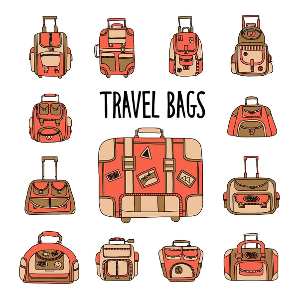 Doodle set with travel bag icons — Stock Vector