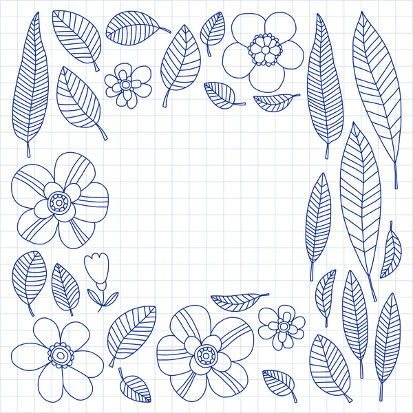 Vektör tropik bitkiler kümesiyle doodle — Stok Vektör