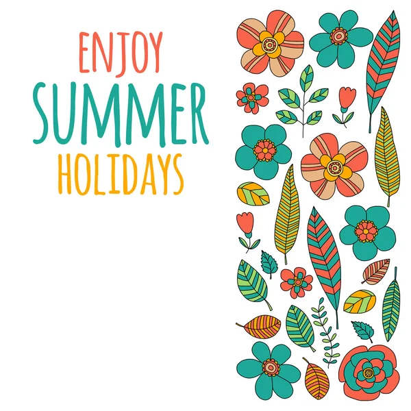 Desfrute de férias de verão citação com flores doodle — Vetor de Stock