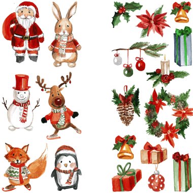 Neşeli yılbaşı Holly neşeli suluboya desen