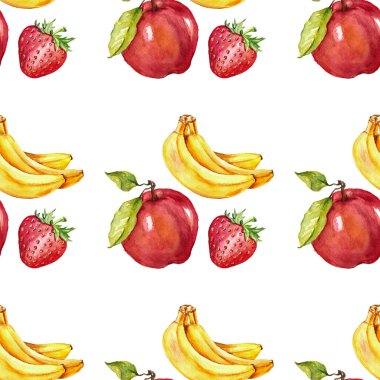 Sulu Boya Dikişsiz desen meyve elma muz çilek ile
