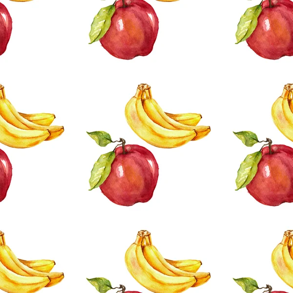 Акварельний безшовний візерунок з фруктами банан Apple — стокове фото
