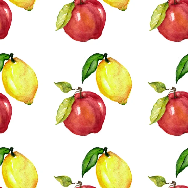 Aquarell nahtloses Muster mit Früchten Apfel und Zitrone — Stockfoto