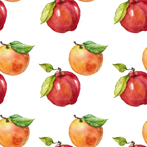 リンゴとオレンジ。水彩のシームレスなパターン — ストック写真