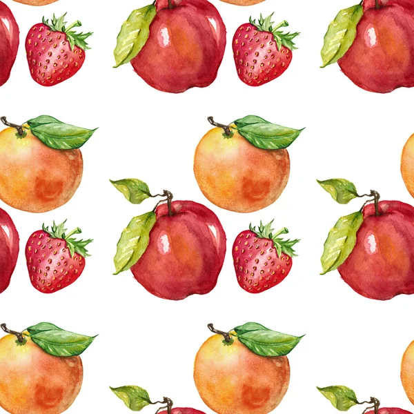 Aquarel naadloze patroon met fruit appel sinaasappel-aardbei — Stockfoto