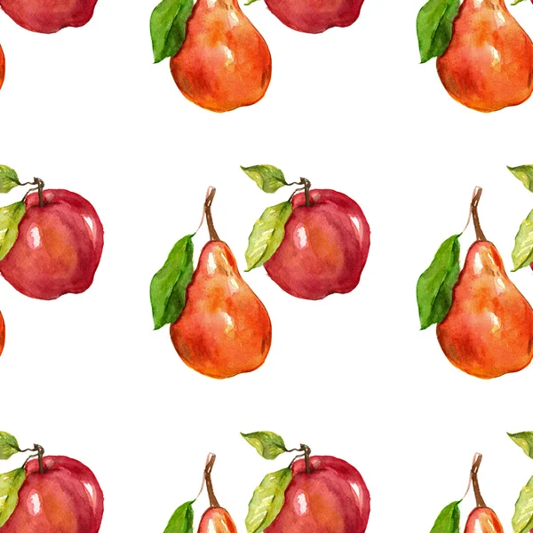 Akwarela bezszwowe wzór z owoce jabłoni i grusz — Zdjęcie stockowe