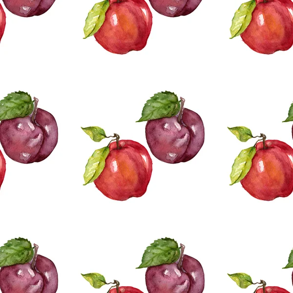 Акварель безшовні візерунок з Apple Слива фрукти — стокове фото