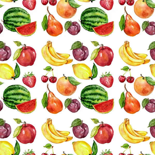 Υδατογραφία αδιάλειπτη μοτίβο με φρούτα — Φωτογραφία Αρχείου
