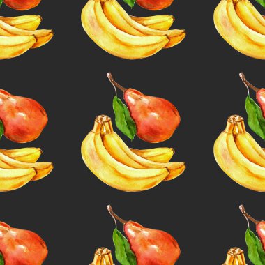 Sulu Boya Dikişsiz desen ile meyve koyu arka plan