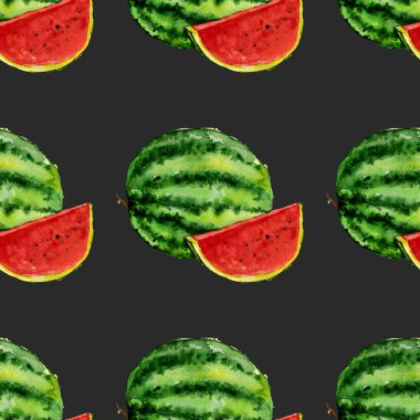 Sulu Boya Dikişsiz desen ile meyve koyu arka plan