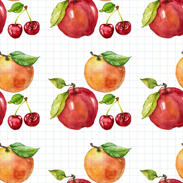 Seamless watercolor pattern with fruits — Stock Photo, Image