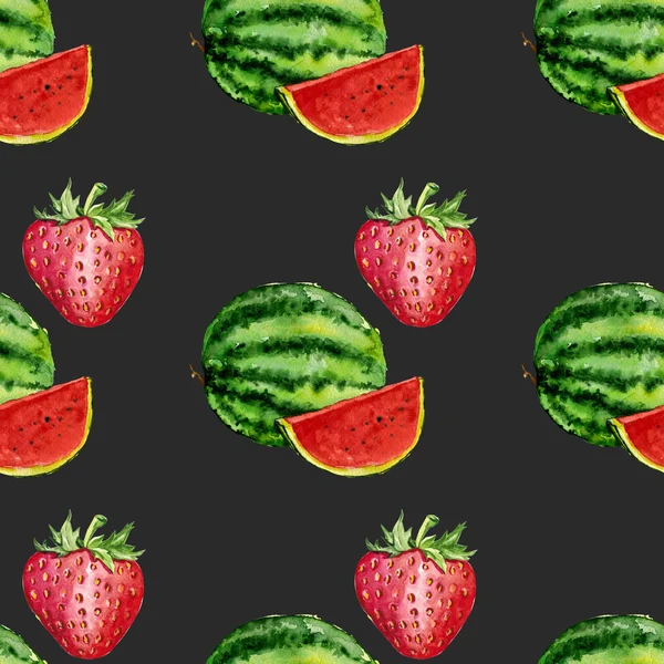 Watercolor seamless pattern with fruits Dark background — Stock Photo, Image