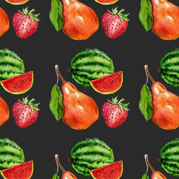 Akvarell zökkenőmentes minta gyümölcs sötét háttérrel — Stock Fotó