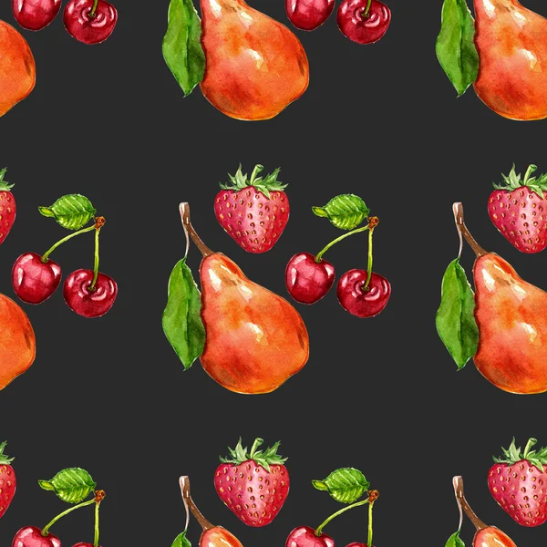 Акварельний безшовний візерунок з фруктами Темний фон — стокове фото