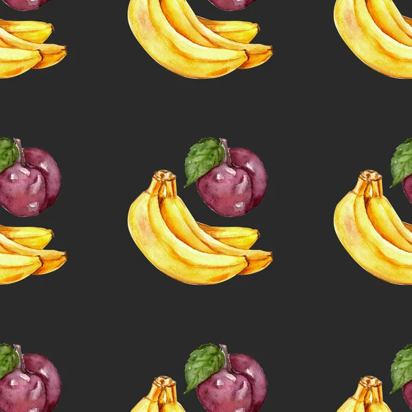 Aquarel naadloze patroon met donkere achtergrond van vruchten — Stockfoto