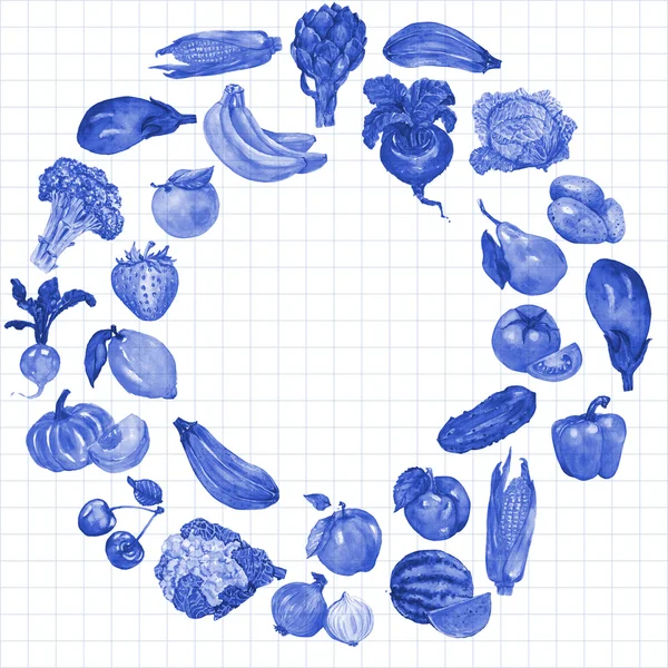 Set de acuarelas con frutas y verduras — Foto de Stock