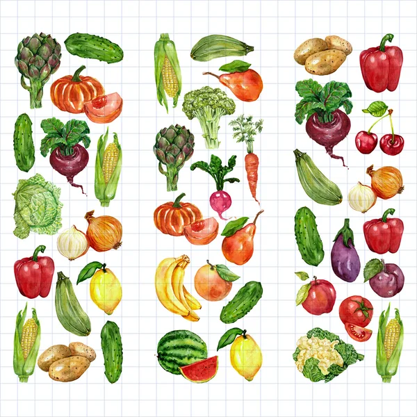 Aquarel set met groenten en fruit — Stockfoto