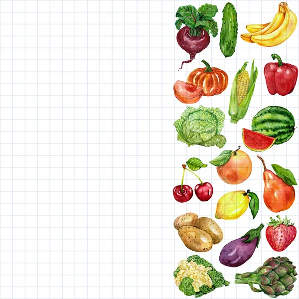 Aquarell-Set mit Obst und Gemüse — Stockfoto