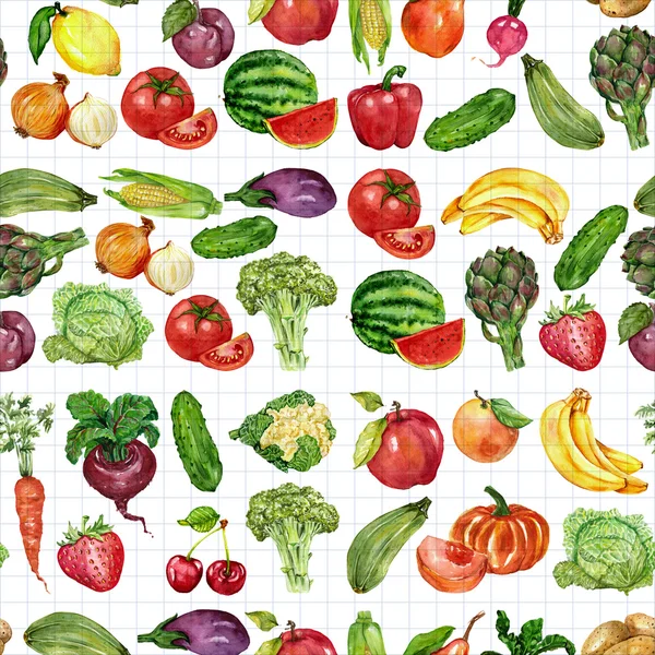 Watercolor set with fruits and vegetables — Stock Photo, Image