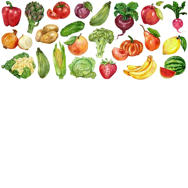 Aquarel set met groenten en fruit — Stockfoto