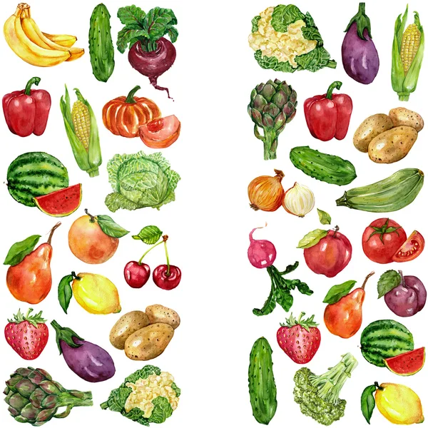 Set acquerello con frutta e verdura — Foto Stock