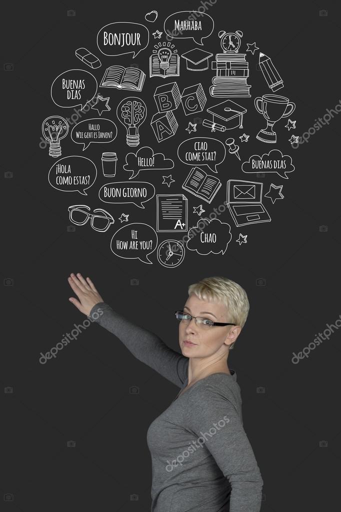 Language courses concept Hello How are you Good morning Hand drawn elements