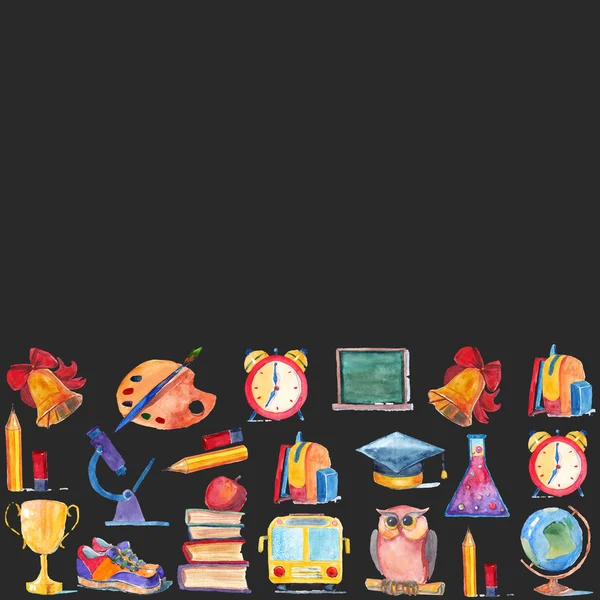 Willkommen zurück in der Schule Aquarell Set von Symbolen — Stockfoto