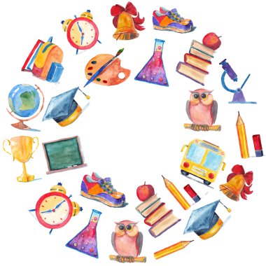 Sulu Boya simgeler okul ve eğitim