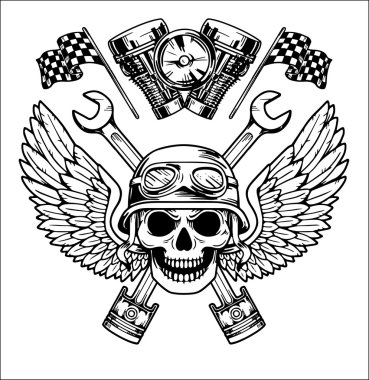 Vektör motorcu elle çizilmiş öğeleri onarım garaj motosiklet motosiklet binici özgürlük ayarla