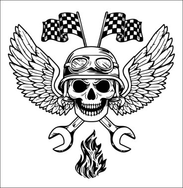 Vektör motorcu elle çizilmiş öğeleri onarım garaj motosiklet motosiklet binici özgürlük ayarla