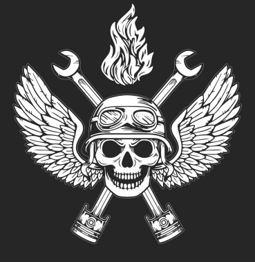 Vektör motorcu elle çizilmiş öğeleri onarım garaj motosiklet motosiklet binici özgürlük ayarla