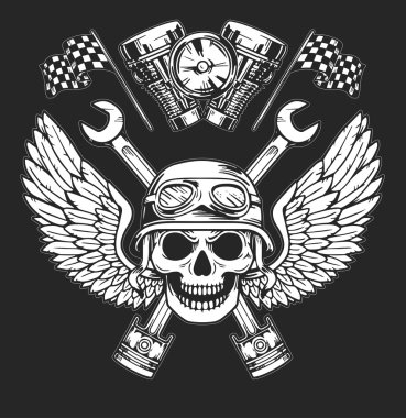 Vektör motorcu elle çizilmiş öğeleri onarım garaj motosiklet motosiklet binici özgürlük ayarla