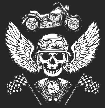 Vektör motorcu elle çizilmiş öğeleri onarım garaj motosiklet motosiklet binici özgürlük ayarla