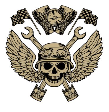 Vektör motorcu elle çizilmiş öğeleri onarım garaj motosiklet motosiklet binici özgürlük ayarla