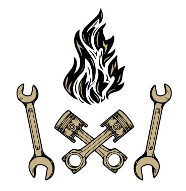 Vektör motorcu elle çizilmiş öğeleri onarım garaj motosiklet motosiklet binici özgürlük ayarla