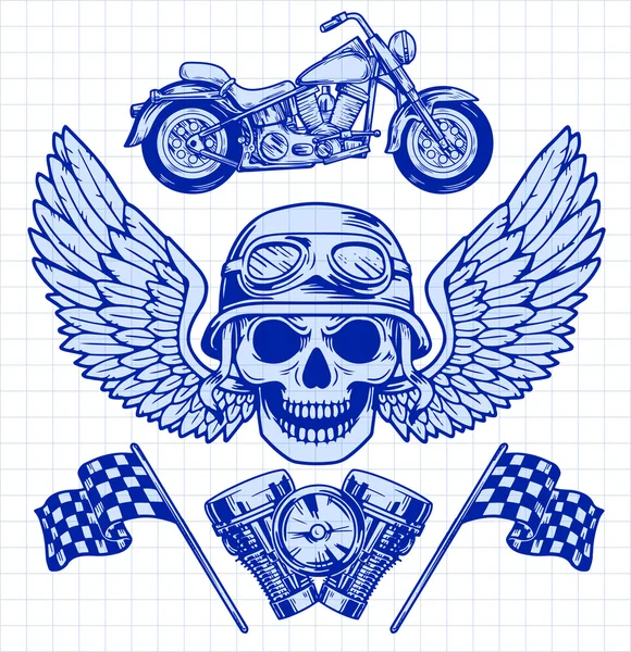 stock vector Vector biker set Hand drawn elements Repair Garage Motorcycle Biker Rider Freedom