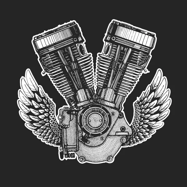 Hand drawn vector icon of motor Motorcycle engine — Stock Vector